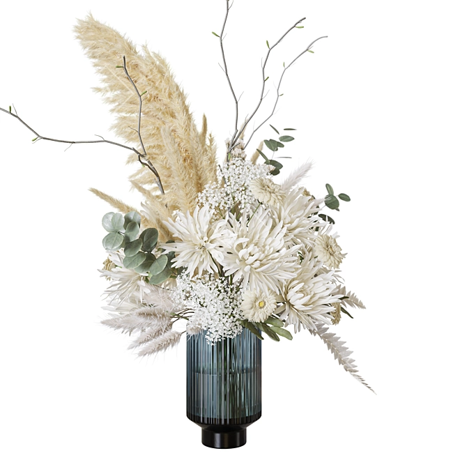 White Chrysanthemum Fern Bouquet deco 3D model image 3