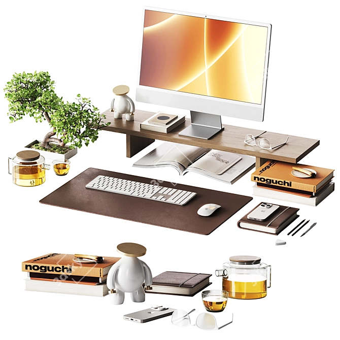 Workspace Japandi Set with Apple Gear 3D model image 1