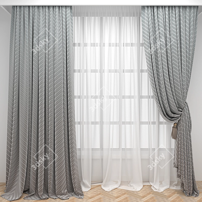 Parquet Window Curtain 3D Model 3D model image 1