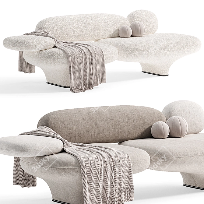 Modern 3-Seater Fabric Sofa 3D model image 1