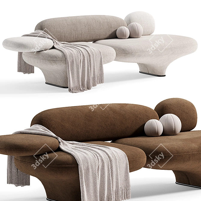 Modern 3-Seater Fabric Sofa 3D model image 2