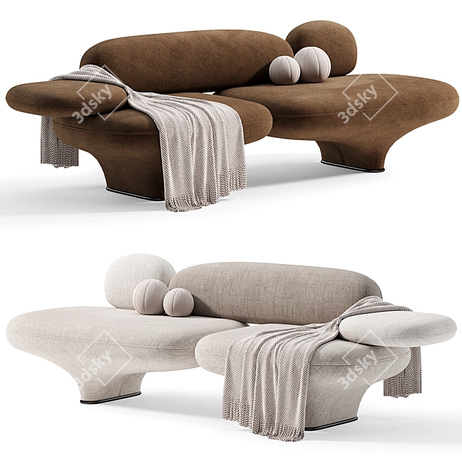 Modern 3-Seater Fabric Sofa 3D model image 4