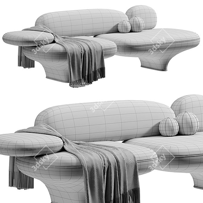 Modern 3-Seater Fabric Sofa 3D model image 5