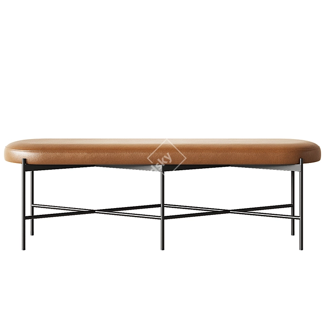 Rustic Leather Backless Bench 3D model image 3