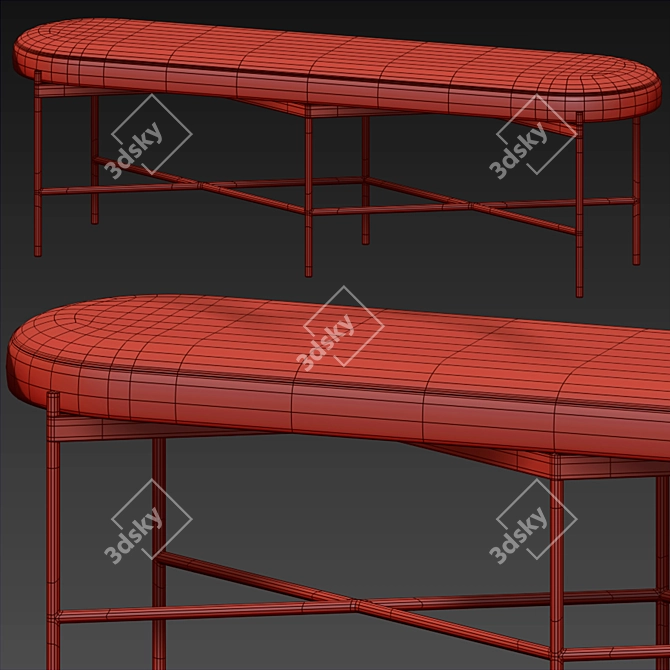 Rustic Leather Backless Bench 3D model image 1