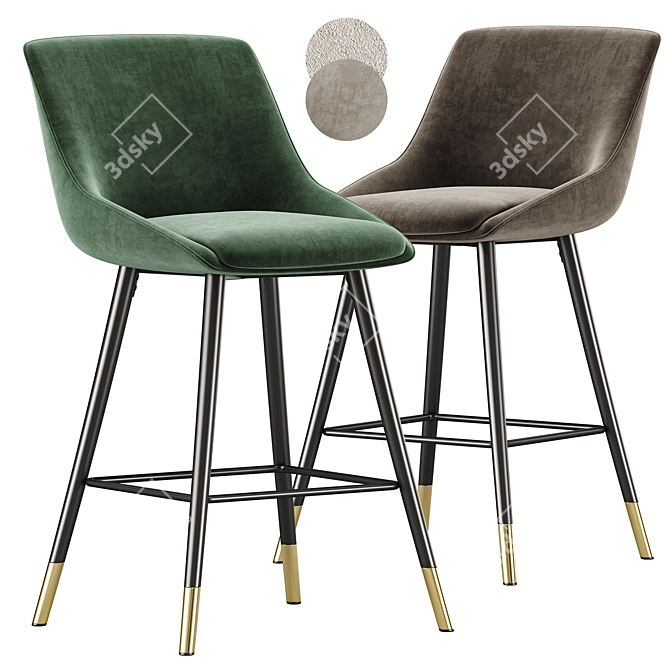 Modern Bar Stool with Backrest 3D model image 1