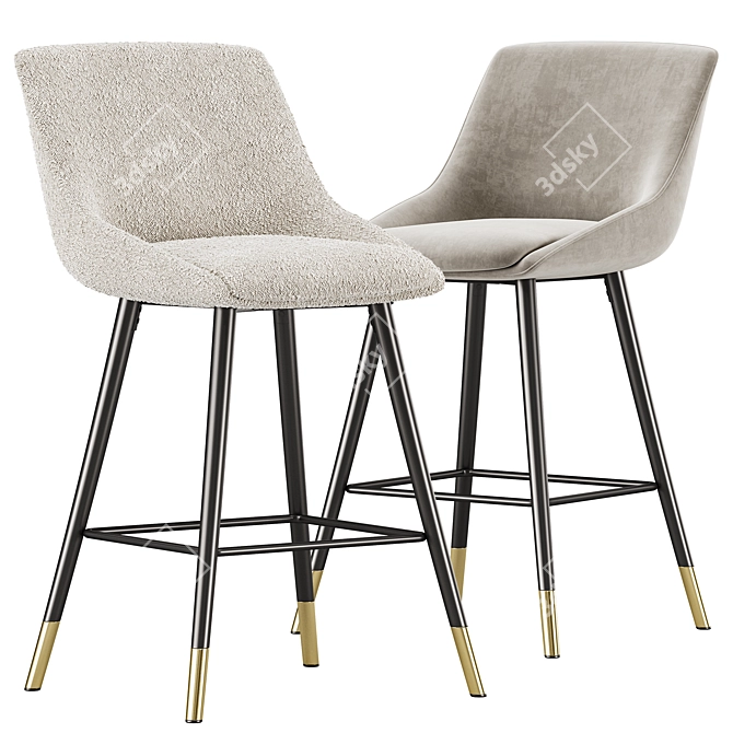 Modern Bar Stool with Backrest 3D model image 3