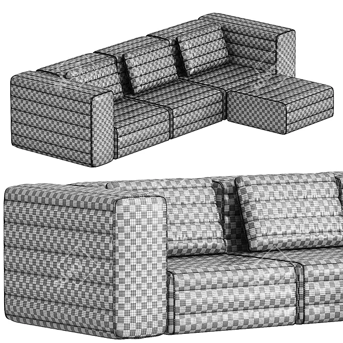 Modular Fabric Sofa with Chaise 3D model image 4