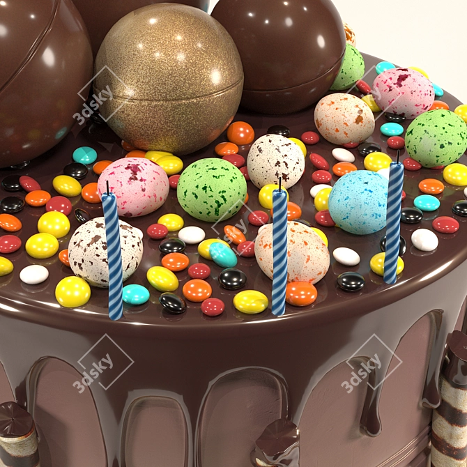 Smarties and Egg Chocolate Birthday Cake 3D model image 4