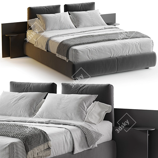 Sleek Fabric Bed with Lighting 3D model image 1