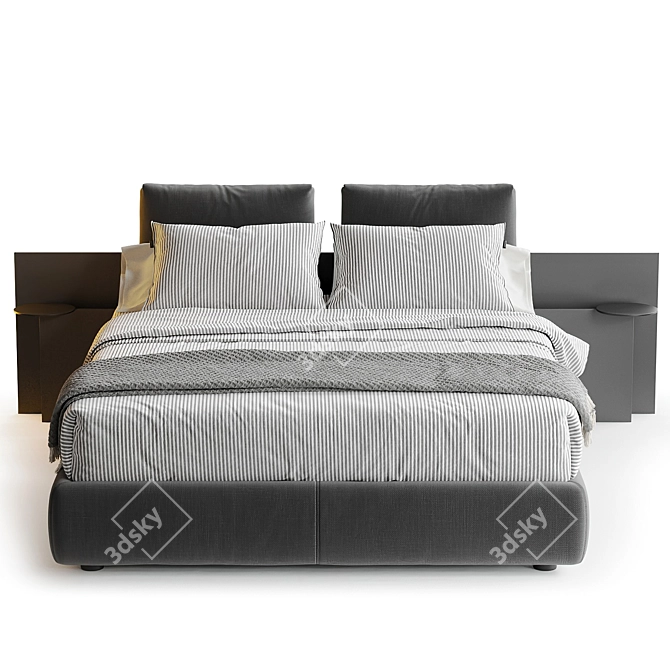 Sleek Fabric Bed with Lighting 3D model image 2