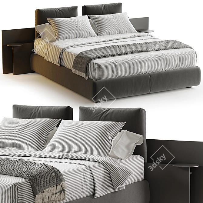 Sleek Fabric Bed with Lighting 3D model image 6