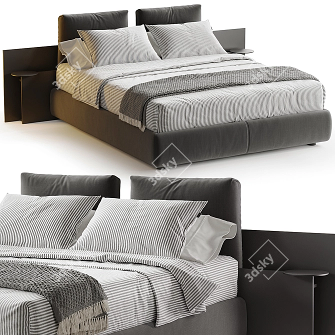 Sleek Fabric Bed with Lighting 3D model image 7