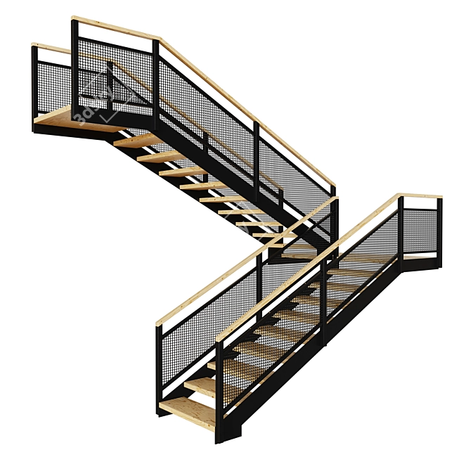 Industrial Wood Metal Loft Staircase 3D model image 1