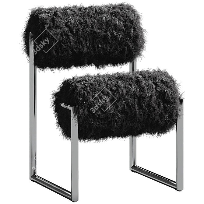 Modern Dual-Color Fur Armchair 3D model image 4