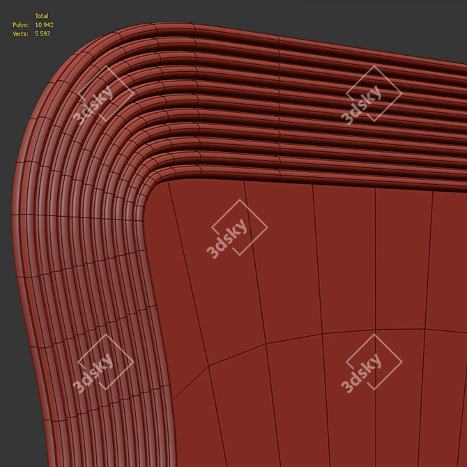 Wave-Shaped Rattan Mirror Kiza 3D model image 5