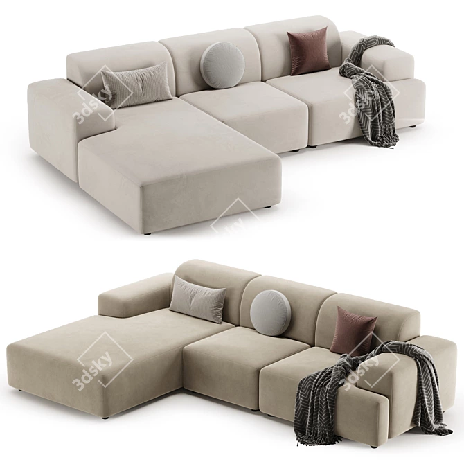 Elegant Melva Corner Sofa Beige 3D model image 2