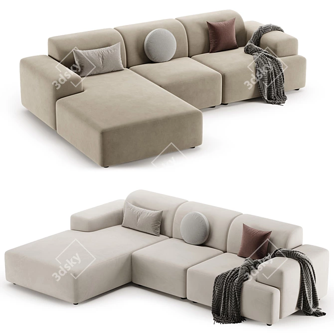 Elegant Melva Corner Sofa Beige 3D model image 3