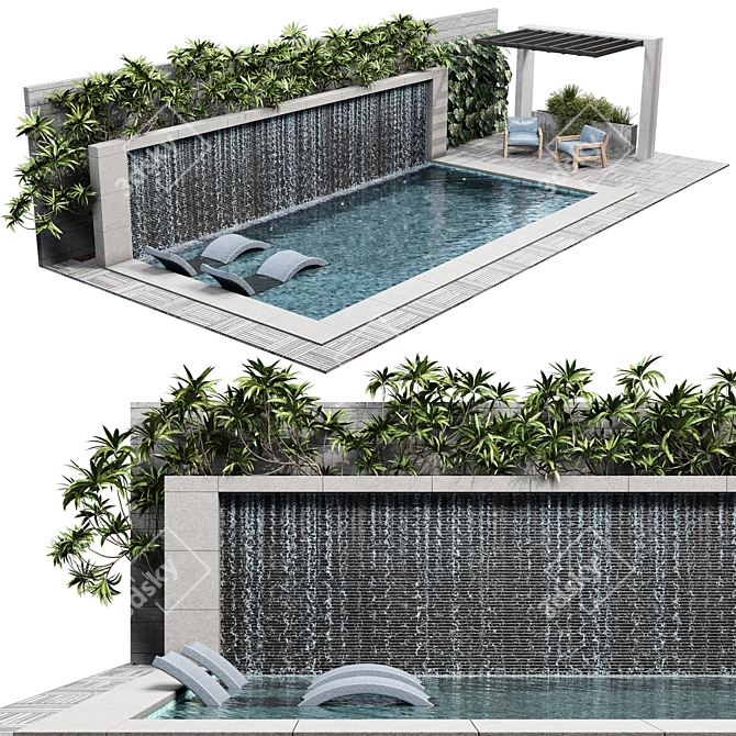 Luxury Pool and Landscape Elements 3D model image 1