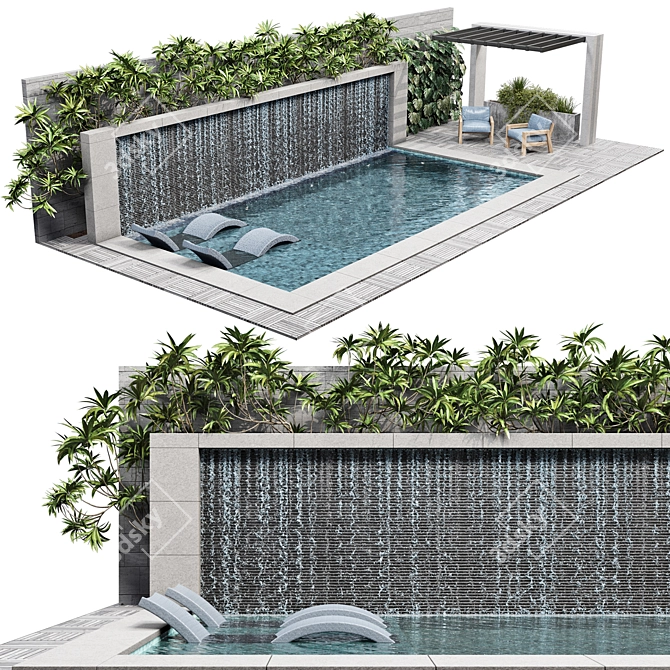 Luxury Pool and Landscape Elements 3D model image 5