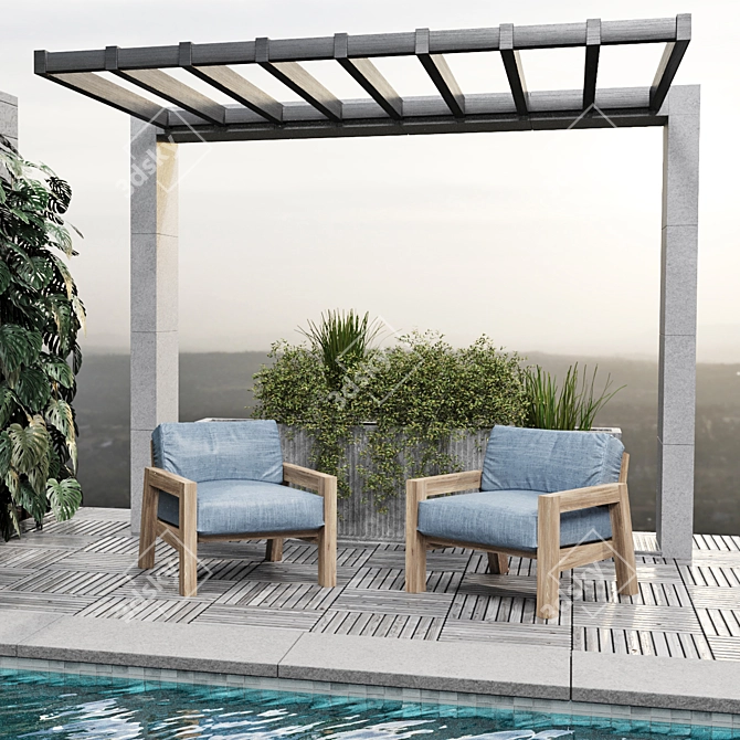 Luxury Pool and Landscape Elements 3D model image 10