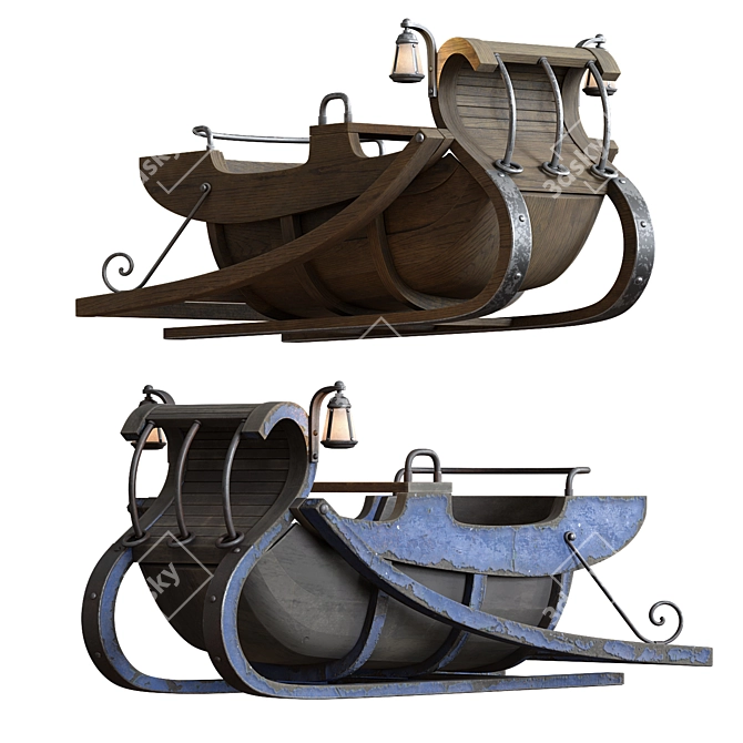 Antique Sleds with PBR Textures 3D model image 1