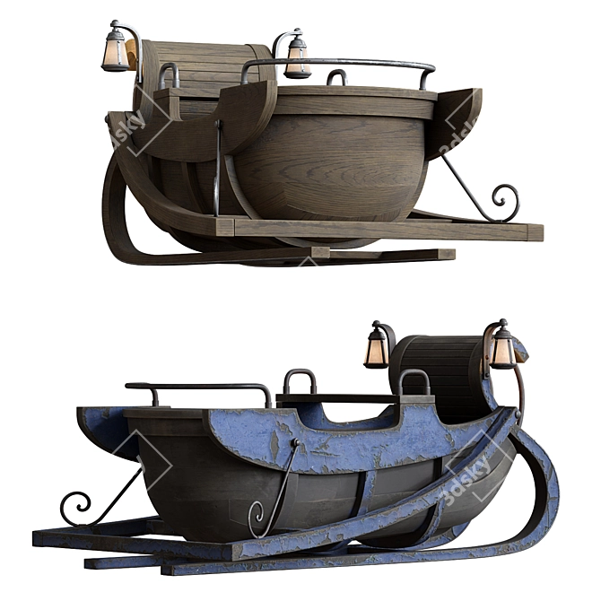 Antique Sleds with PBR Textures 3D model image 2