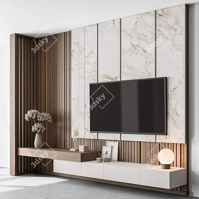 #Unique Title: Rustic TV Wall Set 3D model image 1