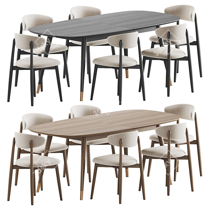 Modern Dining Set in Grey 3D model image 1