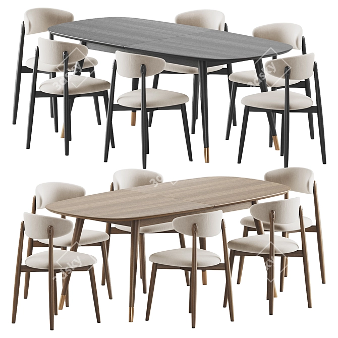 Modern Dining Set in Grey 3D model image 2