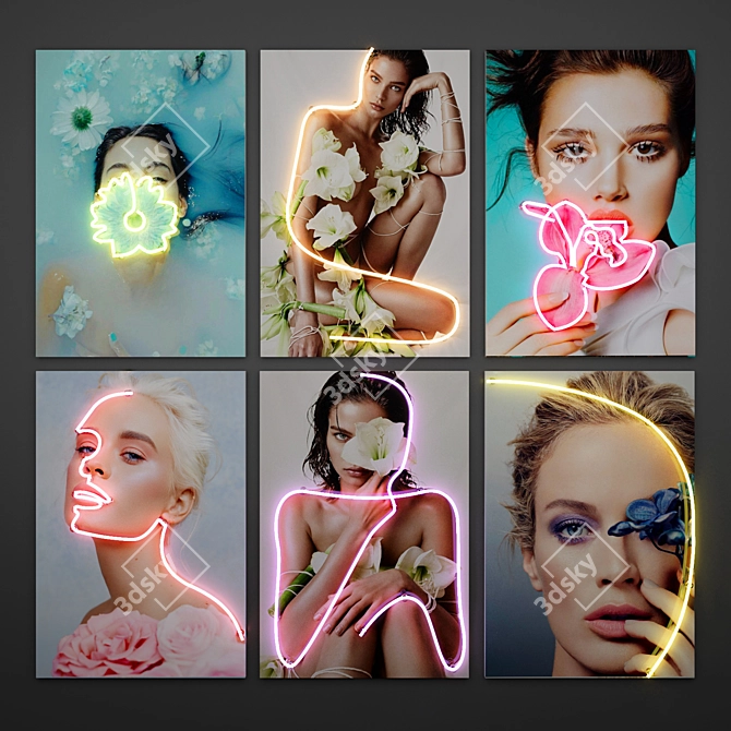 Neon Beauties Set: LED Portraits 3D model image 1