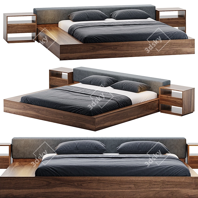 Sleek Low Profile Bed 3D model image 1