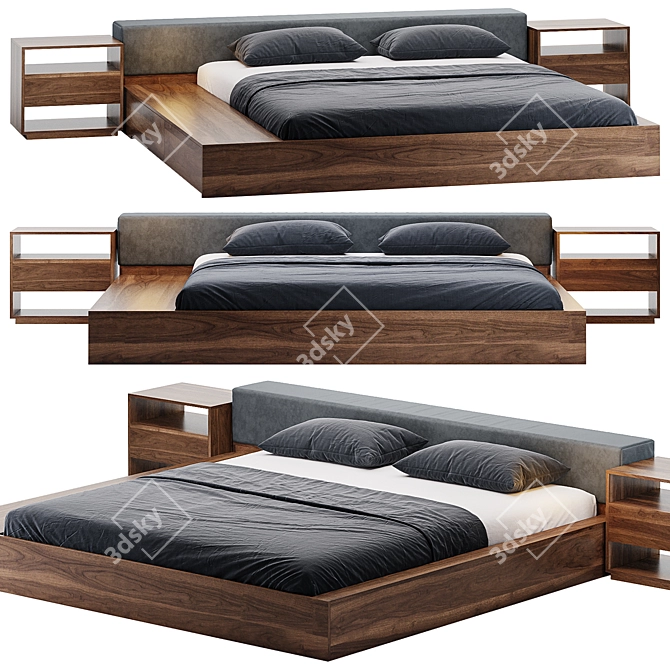 Sleek Low Profile Bed 3D model image 2