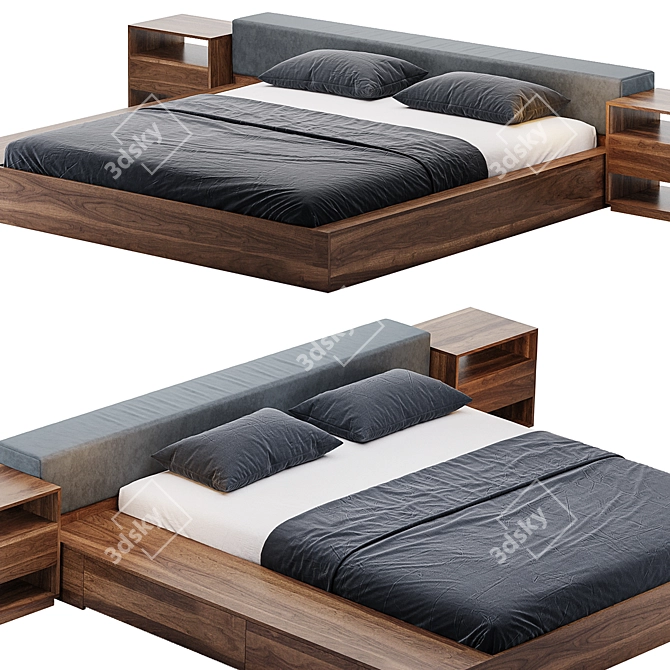 Sleek Low Profile Bed 3D model image 3