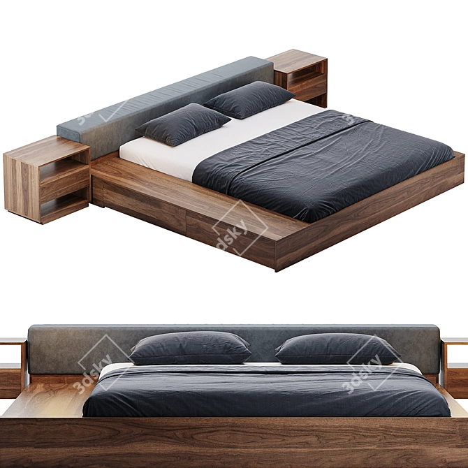 Sleek Low Profile Bed 3D model image 4