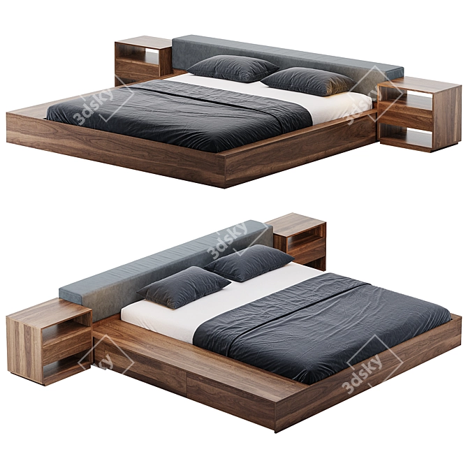 Sleek Low Profile Bed 3D model image 5