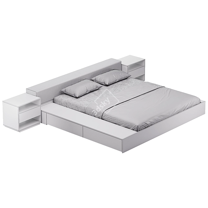 Sleek Low Profile Bed 3D model image 6