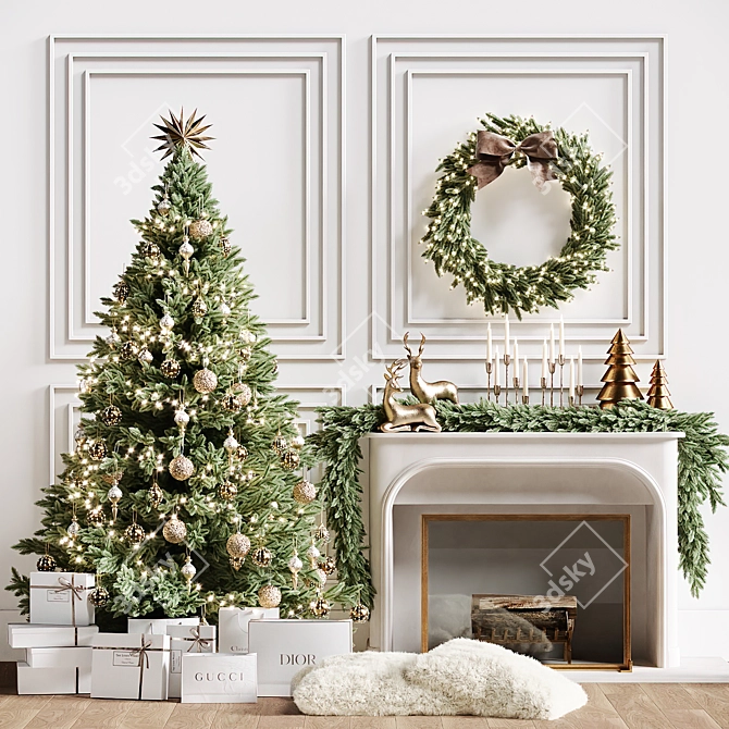 Christmas Tree with Fireplace 2150mm 3D model image 1