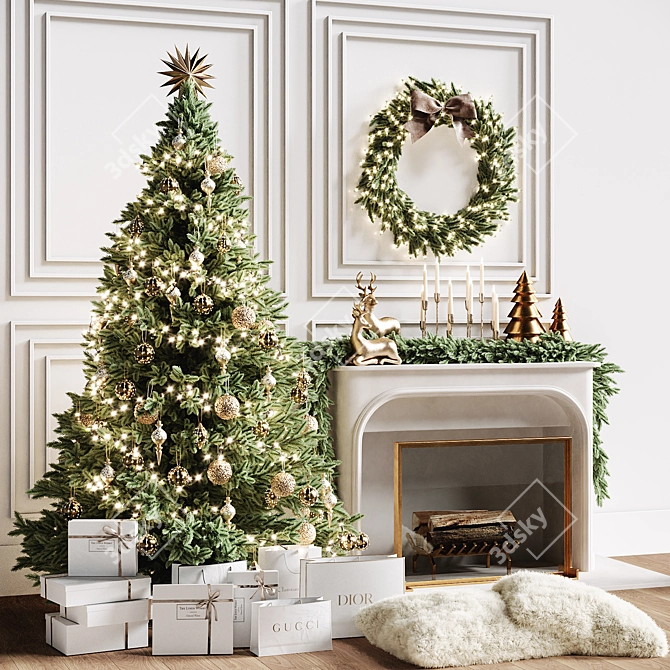 Christmas Tree with Fireplace 2150mm 3D model image 10