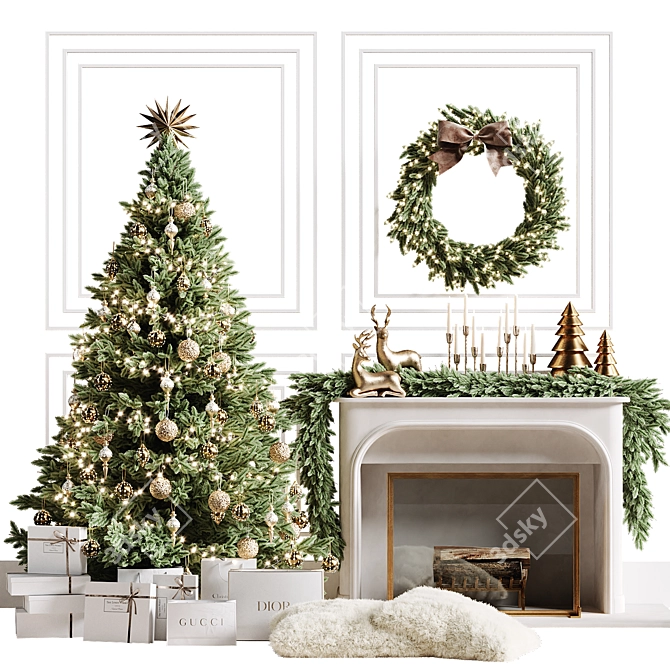 Christmas Tree with Fireplace 2150mm 3D model image 12