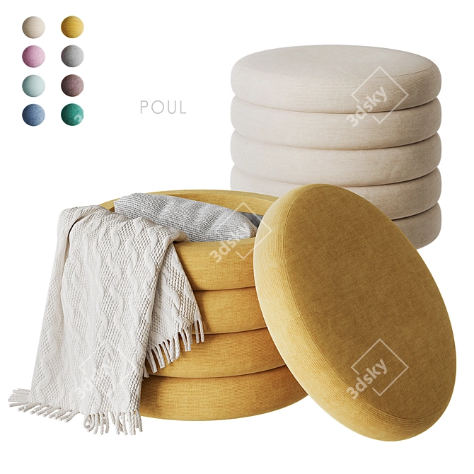 Colorful Scandinavian Poul Pouf 3D model image 1