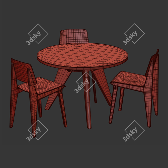 Vitra Table Chair Set 3D model image 4