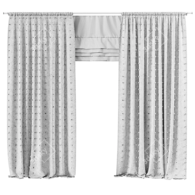 Pompons Linen Curtains for Kids 3D model image 4