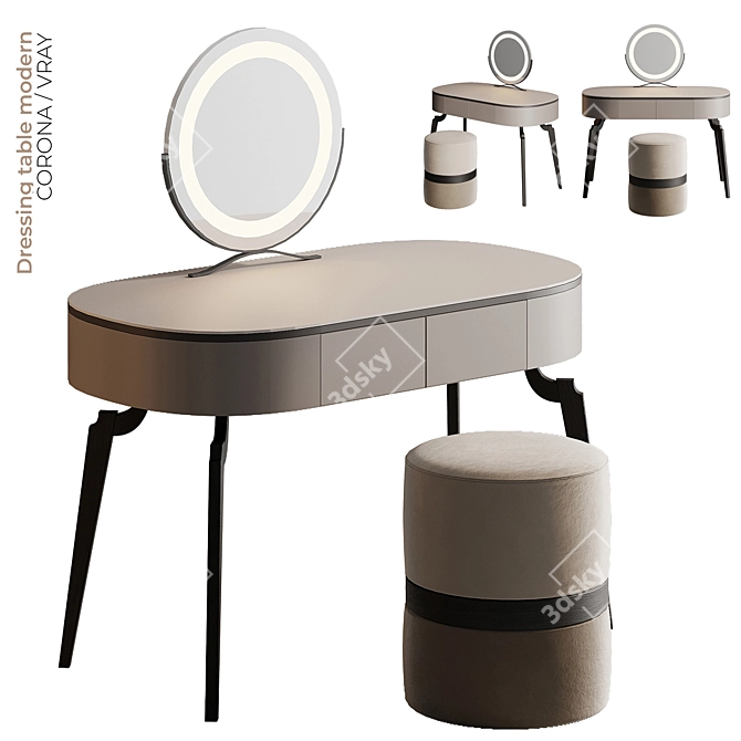 Modern Dressing Table with Mirror 3D model image 3