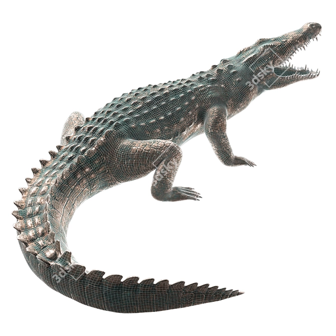 Bronze Crocodile Sculpture Figurine  3D model image 2