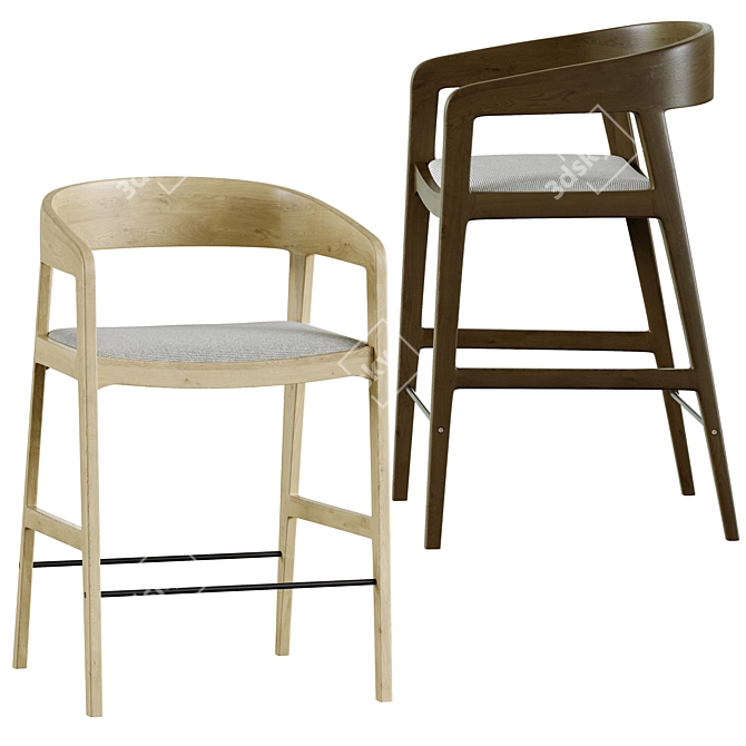 Grey Oak Semi-Bar Stool 3D model image 1