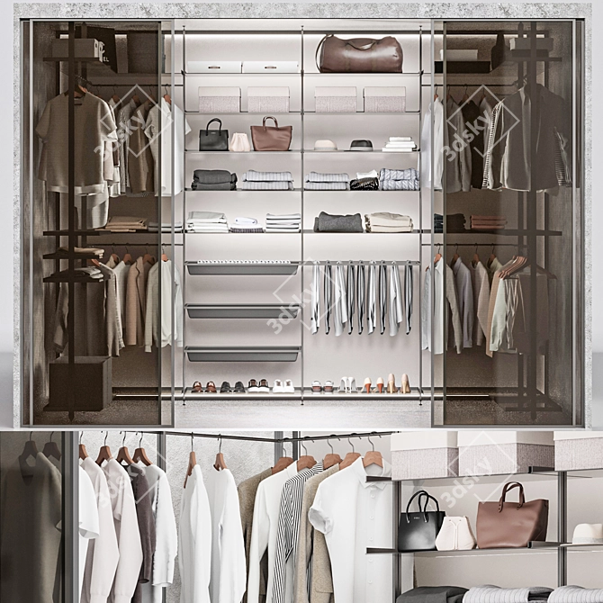 Modern Style Wardrobe System with Storage 3D model image 1