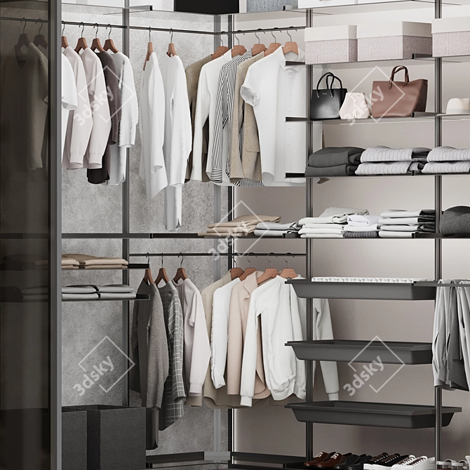 Modern Style Wardrobe System with Storage 3D model image 5