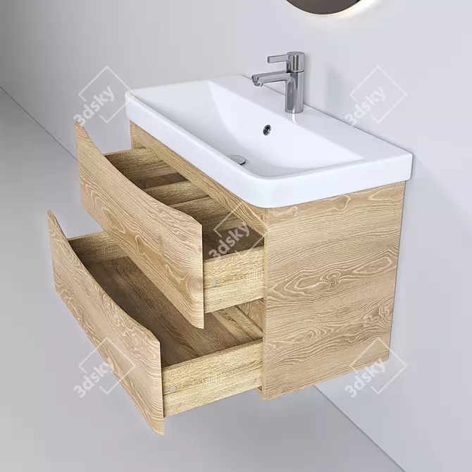 Oak Integrated Handle Storage System 3D model image 2