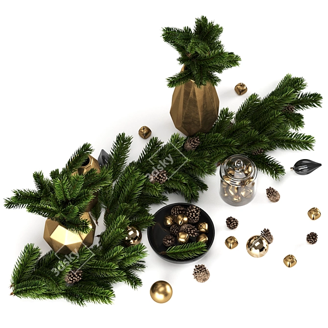 Festive Spruce Branch Set 3D model image 2